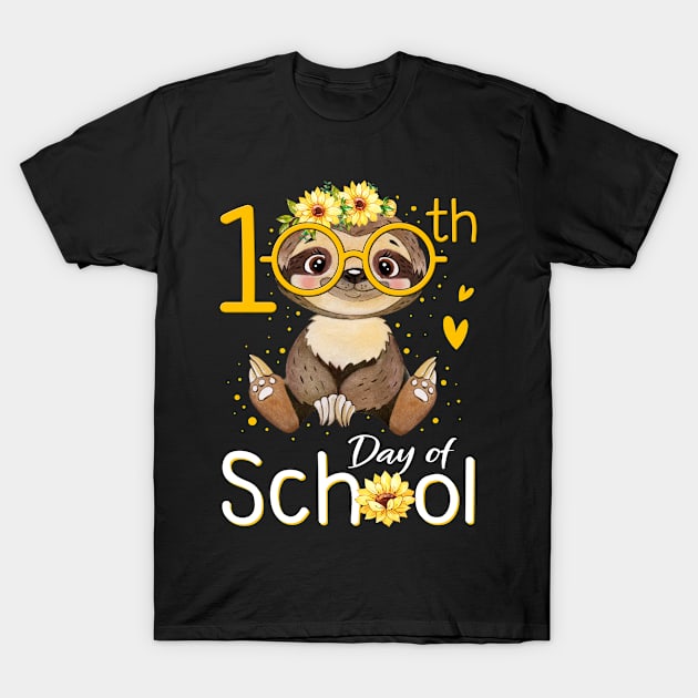 Teacher 100th Day Of School Cute Sloth With Sunflower Girls T-Shirt by schirmerbas